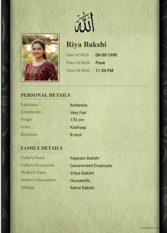 Template Thirty Nine — marriage biodata template Muslim