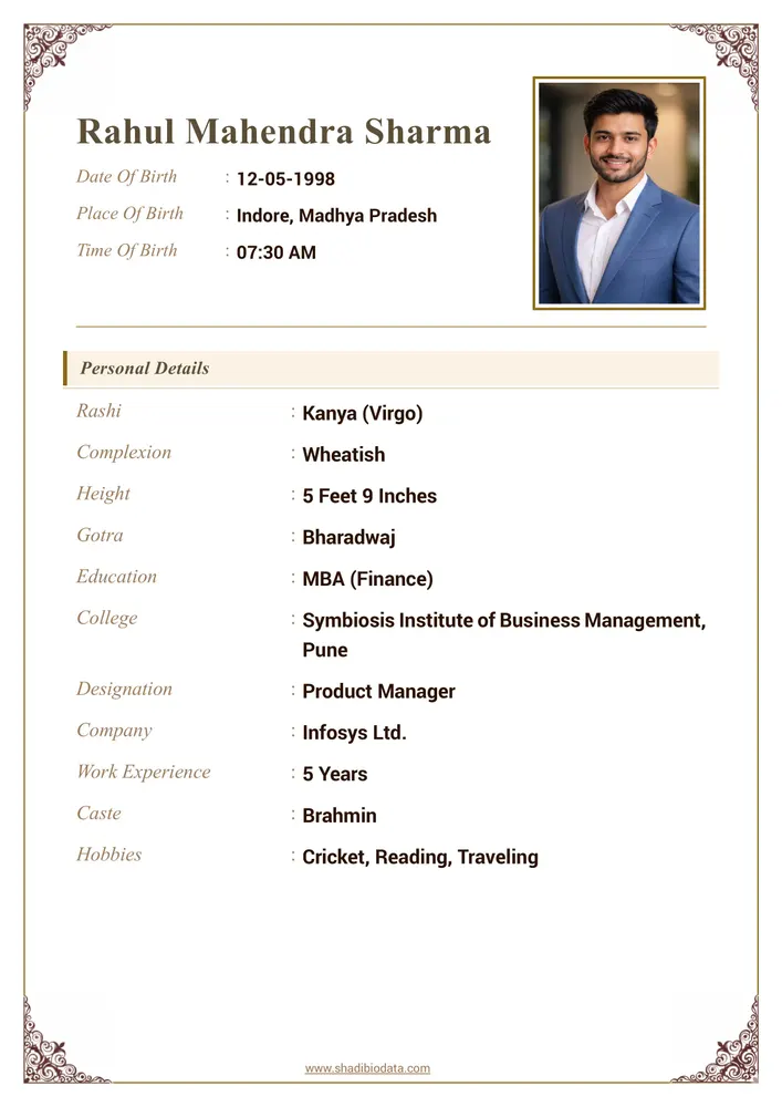 Modern Professional marriage biodata template