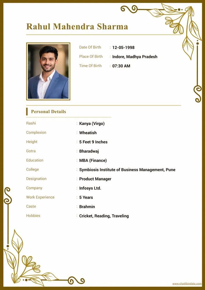 White Gold Leaf marriage biodata template
