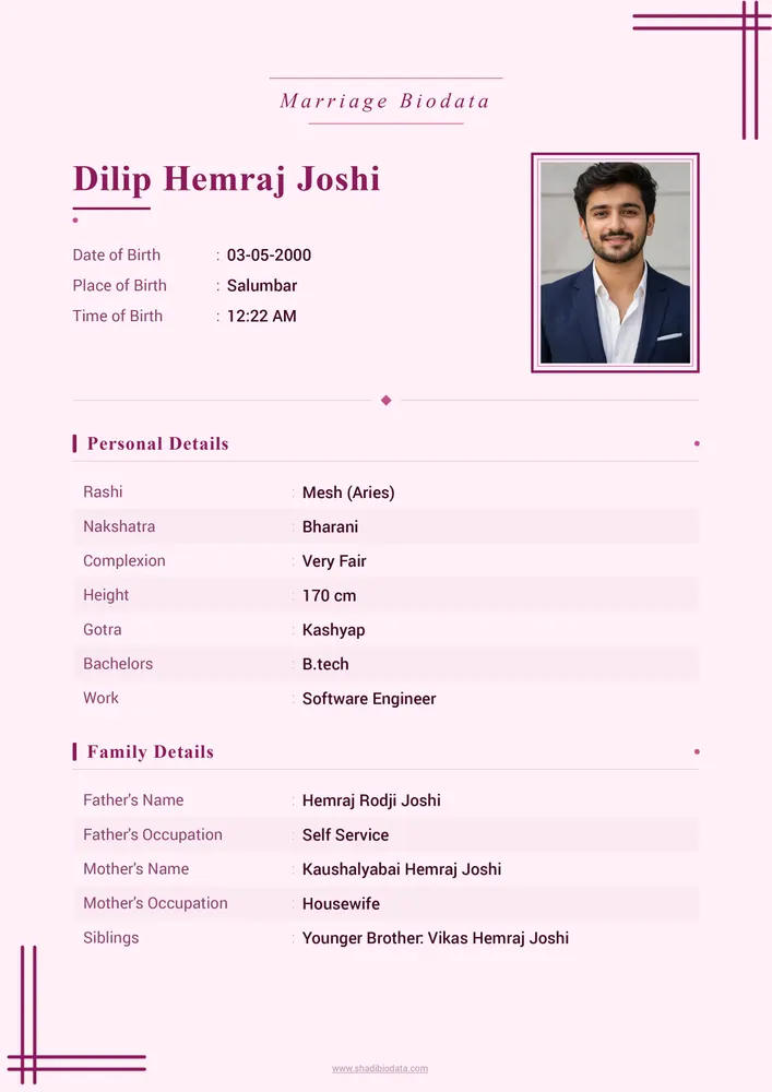 Template Seventy Four — marriage biodata template Neutral