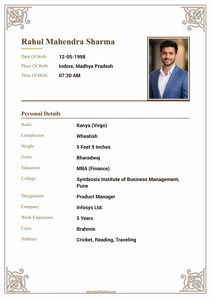 Template Fifty Five — professional biodata template for boys