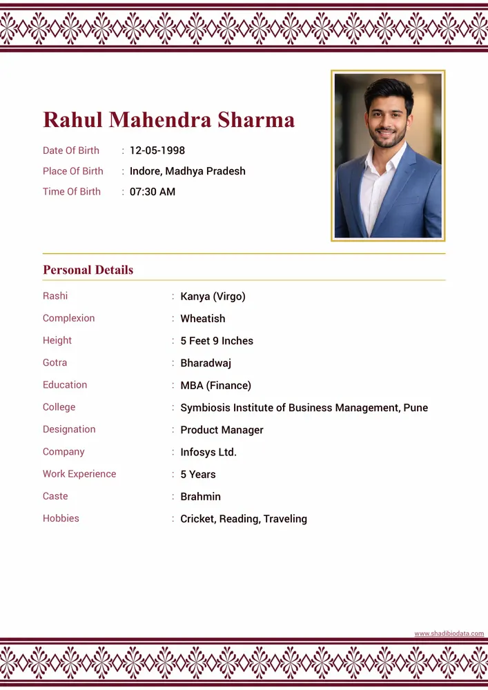 Template Fifty Six — professional biodata template for boys