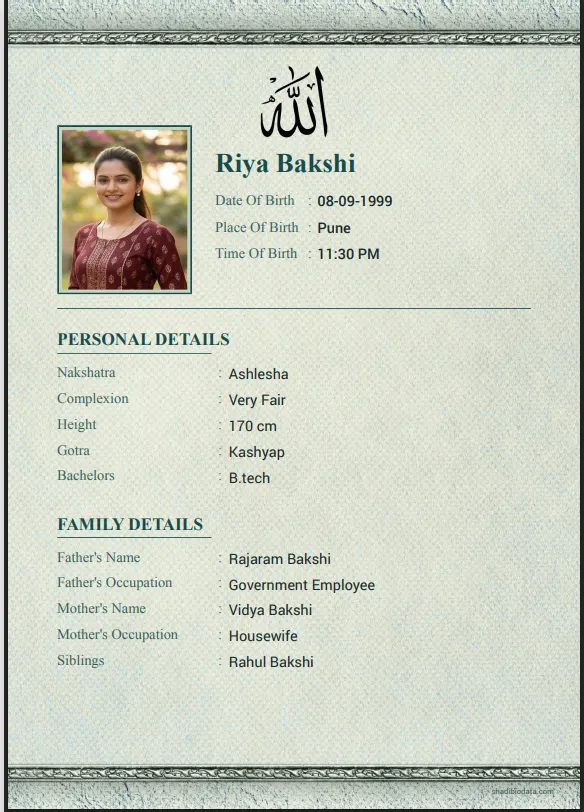 Template Fourty One — marriage biodata template Muslim