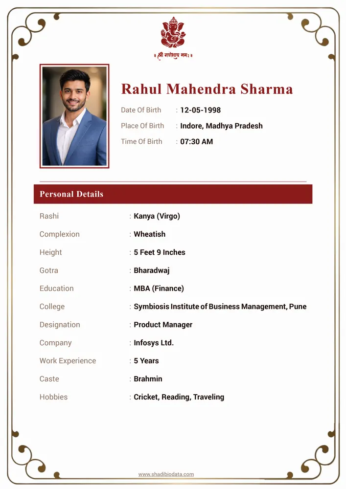 Template Fifty Three — marriage biodata template Hindu