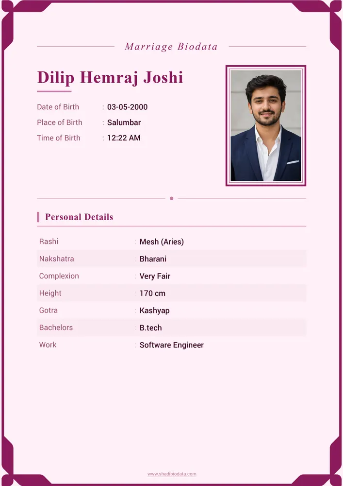 Classic Traditional marriage biodata template