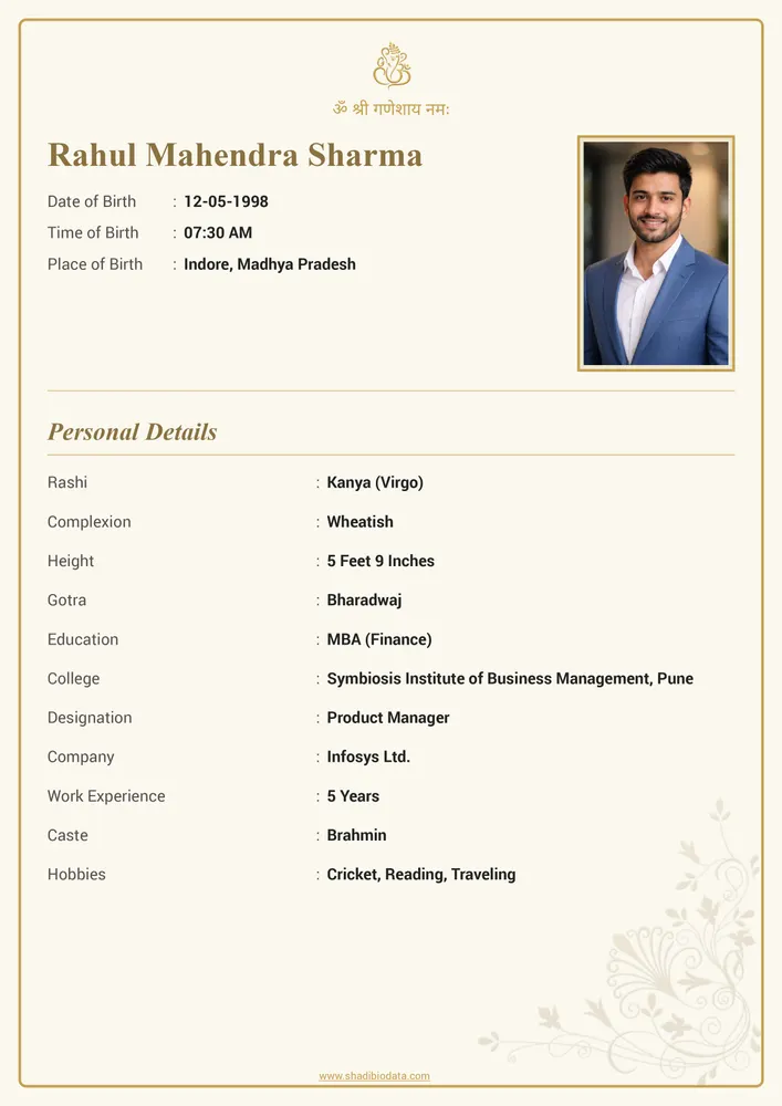 Golden Classic — marriage biodata template Hindu