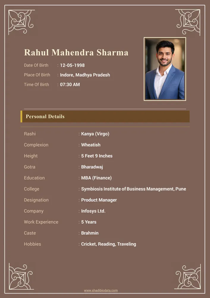 Template Fifty Four — professional biodata template for boys