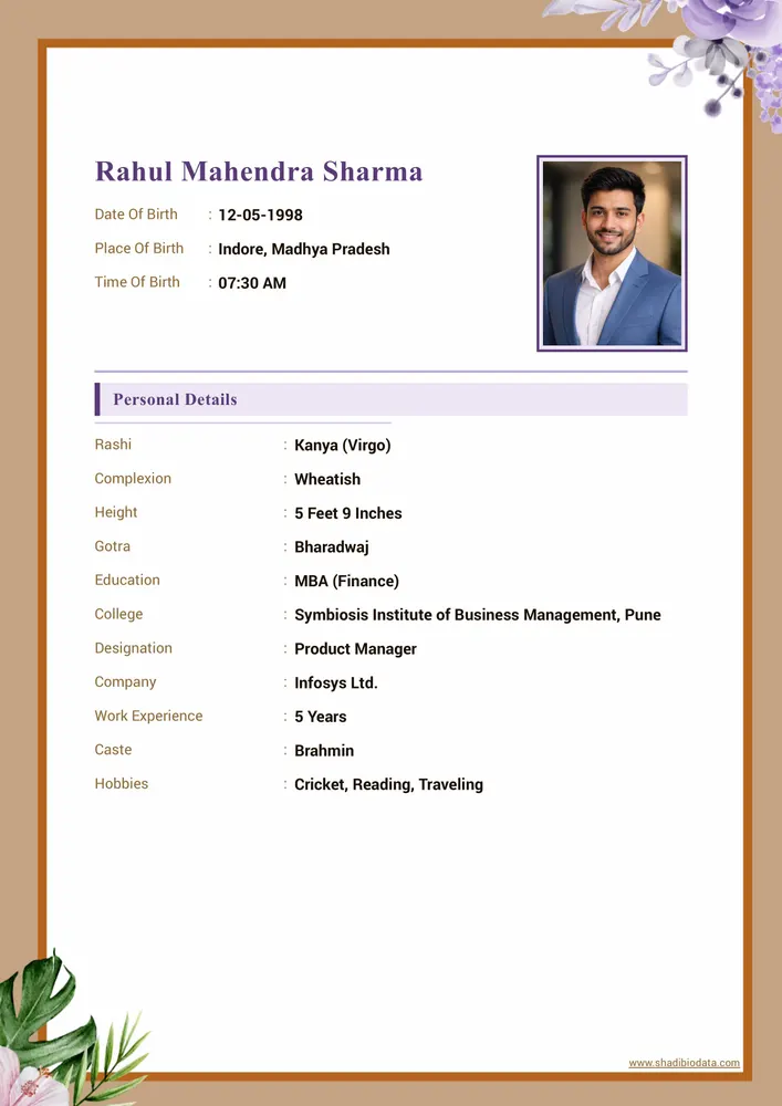 Template Fourty Six — marriage biodata template Hindu