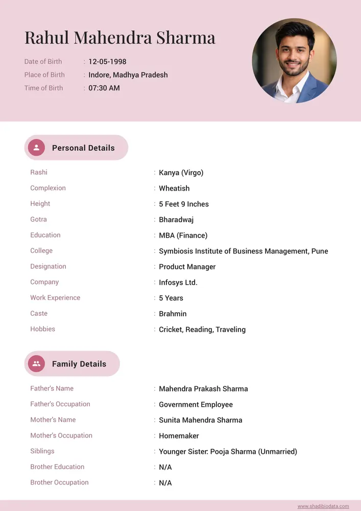 Rose Elegance — engineer marriage biodata template
