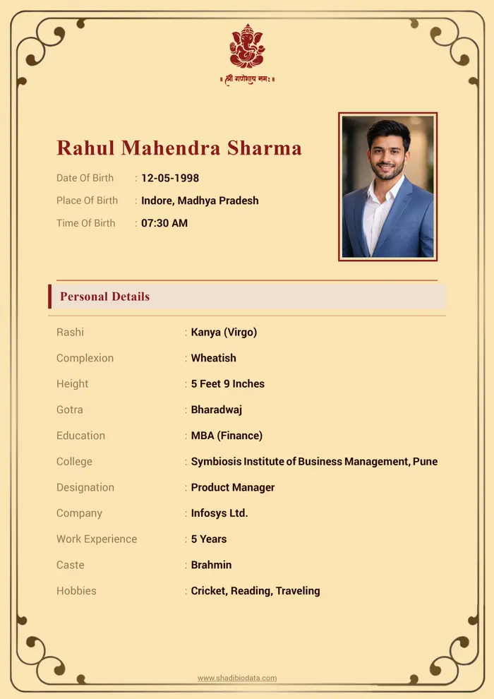 Traditional marriage biodata template preview