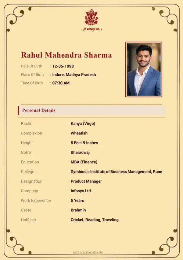 Traditional marriage biodata template preview
